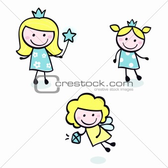 Cute doodle princess collection isolated on white - blue
