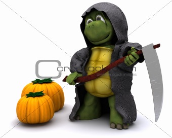 tortoise dressed as the grim reaper for halloween
