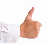 Businessman's hand with thumb up on white