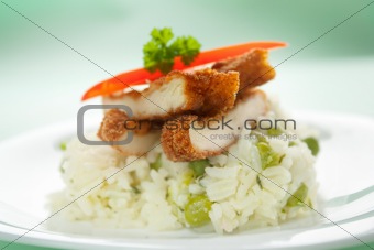 Crispy fried chicken with rice