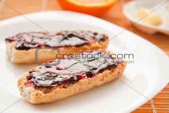 Breakfast with butter and jam