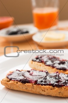 Breakfast with butter and jam
