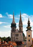 Zagreb cathedral and church tower.