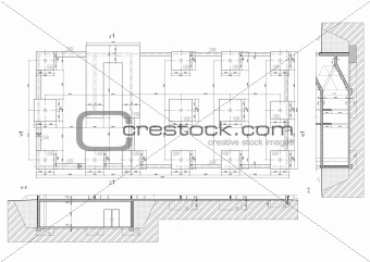 Construction drawing of a foundations. Black and white vector illustratration.