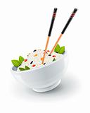 rice in plate with chinese chopsticks