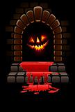 halloween terrible door bloody entrance and glowing face