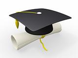 3d graduation cap and diploma 