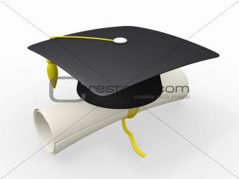 3d graduation cap and diploma 