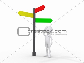 3d people icon surrounded by directional signs, this is a 3d ren