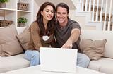 Happy Middle Aged Man & Woman Couple Using Laptop Computer
