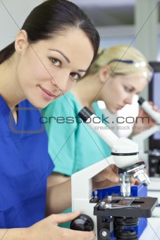 Female Scientist or Woman Researcher Using Microscope in Laborat