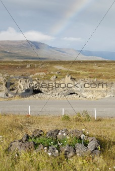landscape with rainbow in iceland