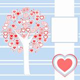 stylized love tree made of many red hearts background