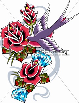 bird and rose ribbon banner
