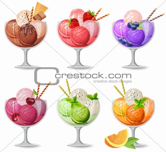Set of realistic detailed ice creams on white