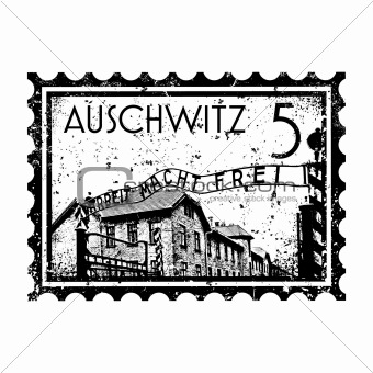 Vector illustration of Auschwitz stamp