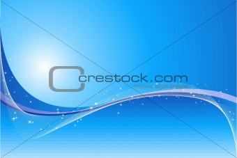 Abstract blue background with stars and waves
