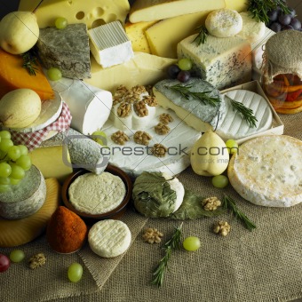 cheese still life with fruit