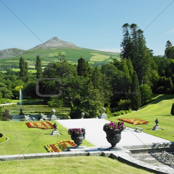 Powerscourt Gardens, Sugar Loaf Mountain at the background, County Wicklow, Ireland