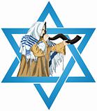 Star Of David Rabbi With Talit Blows The Shofar