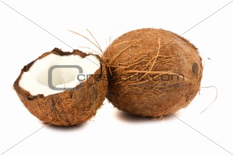 Fresh full and half of coconut