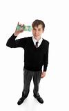 School boy with cash money