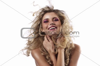 laughing girl with hair in wind