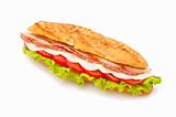 sandwich of sausage  with lettuce and tomato 