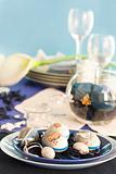 Easter table setting in blue and white