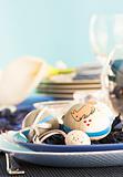 Easter table setting in blue and white