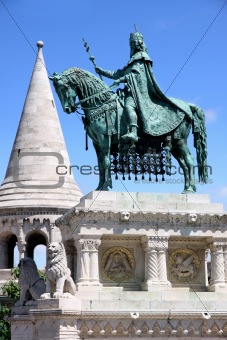 Saint Istvan statue and fisherman's bastion in Budapest, Hungary