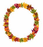 The letter O made from autumn maple tree leaves