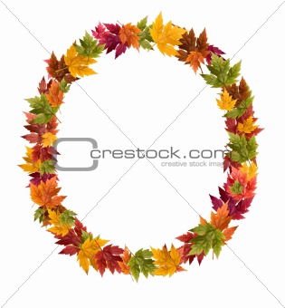 The letter O made from autumn maple tree leaves
