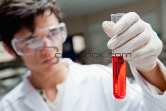 Young scientist holding a test tube