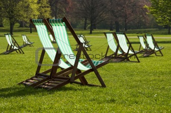 Deck chairs in a park