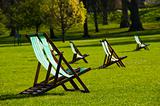 Deck chairs in a park