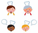 Cute Chef heads icons collection isolated on white

