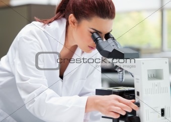 Young scientist looking into a microscope