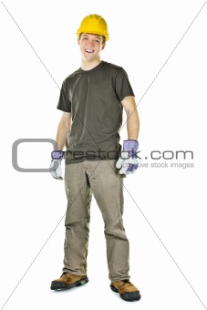 Young construction worker smiling