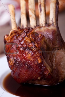 closeup of roasted suckling pig meal