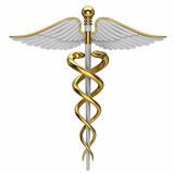 Golden caduceus medical symbol