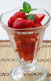 fresh chopped strawberries with mint in glasswares 