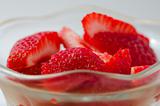 fresh chopped strawberries in glasswares 
