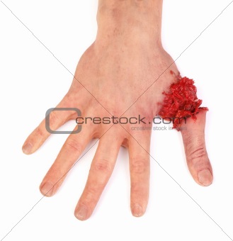 artificial human hand with cut out finger