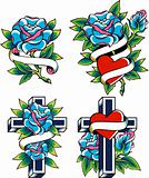 cross and rose classic emblem