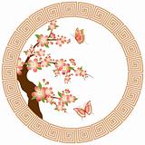 Oriental cherry blossom with butterfly wallpaper