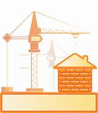 brick house and construction crane
