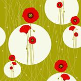 Abstract red poppy on seamless pattern background