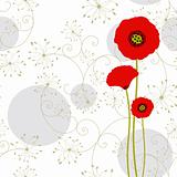Abstract red poppy on seamless pattern background