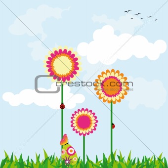 Springtime Easter holiday illustration colorful daisy and colorf